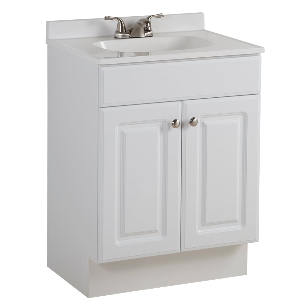 Project Source 24-in White Raised Panel Single Sink Bathroom Vanity with White Cultured Marble Top