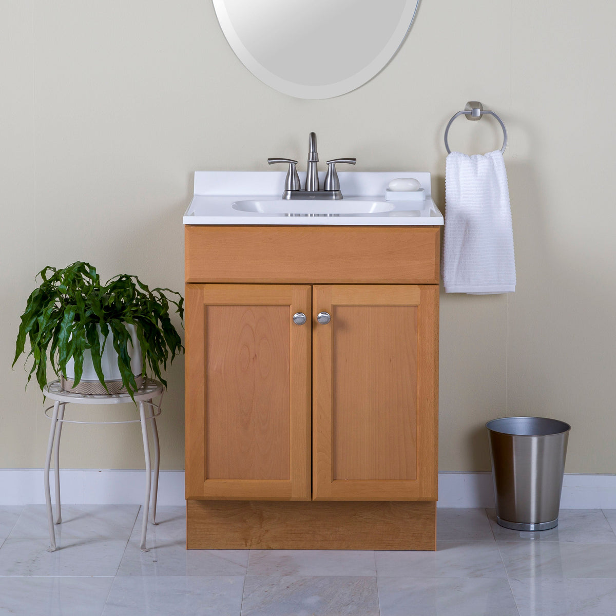 Project Source 24-in Golden Single Sink Bathroom Vanity with White Cultured Marble Top