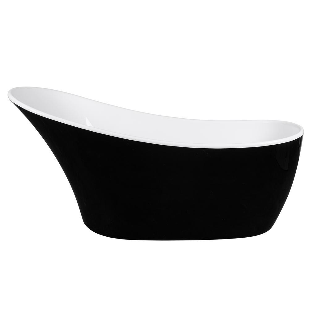 63.6 in. Acrylic Reversible Drain Oval Slipper Flatbottom Freestanding Bathtub in Black and White - Super Arbor