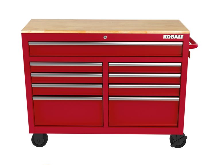Kobalt 46.1-in L x 37.2-in H 9-Drawers Rolling Red Wood Work Bench