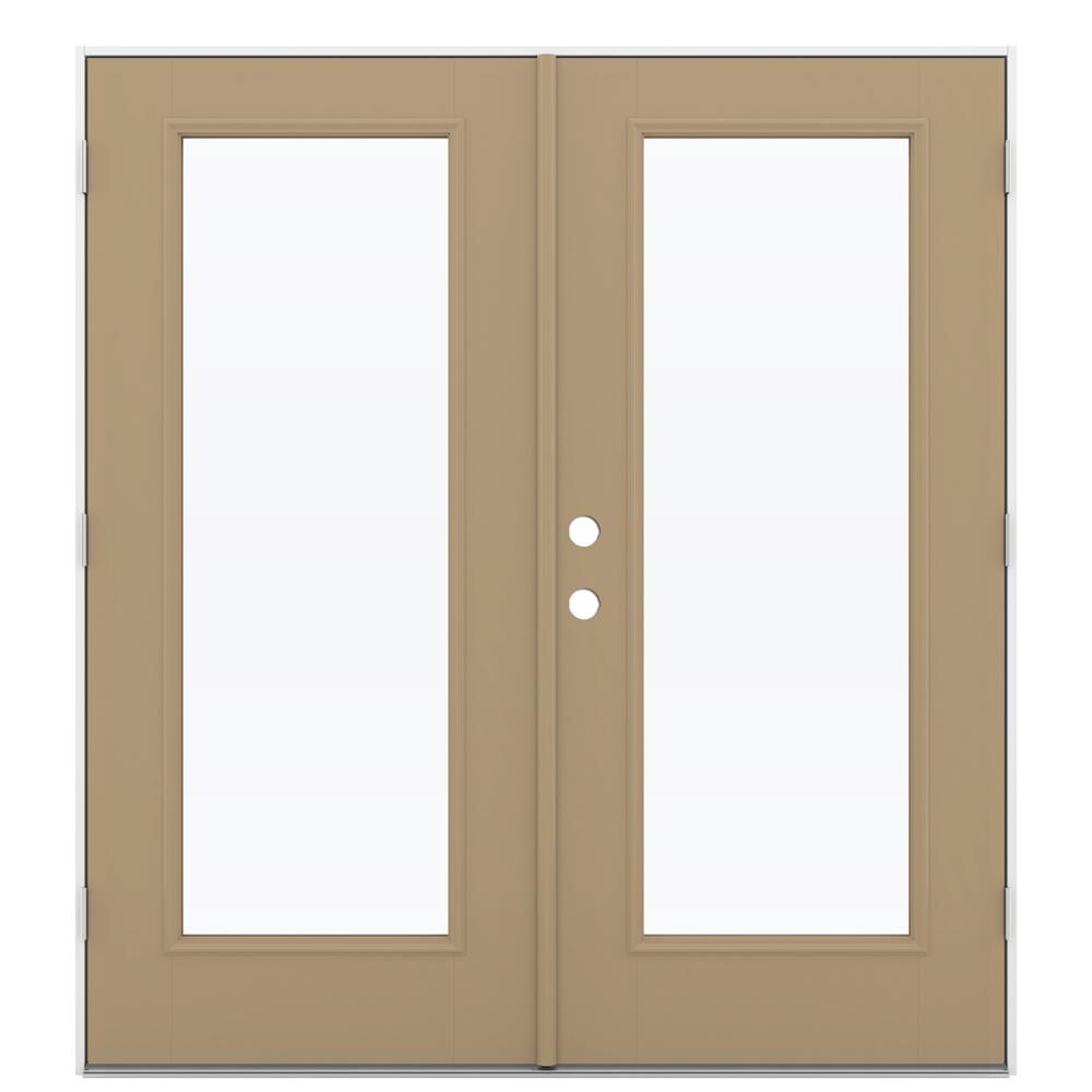 JELD-WEN French 72-in x 80-in 4-9/16-in Low-E Warm Wheat Fiberglass Left-Hand Outswing Double Patio Door