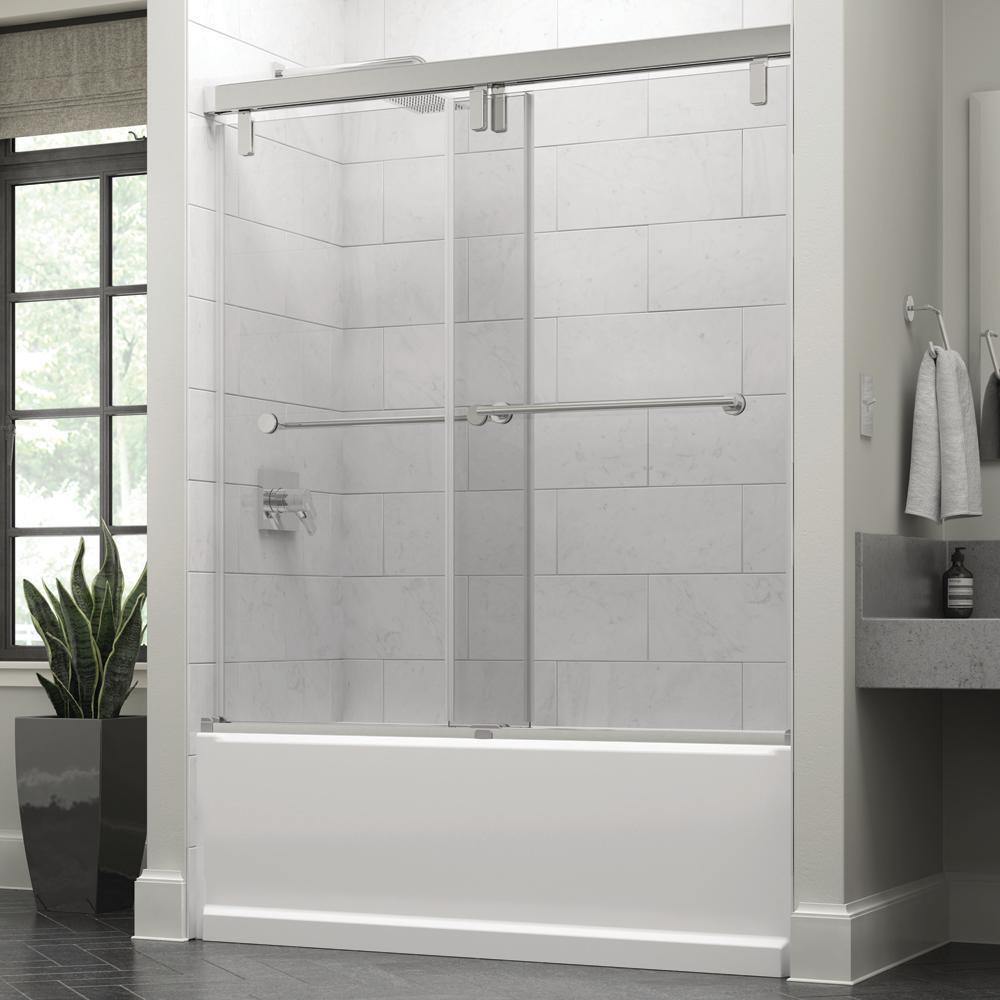 Lyndall 60 x 59-1/4 in. Frameless Mod Soft-Close Sliding Bathtub Door in Bronze with 3/8 in. (10mm) Clear Glass - Super Arbor