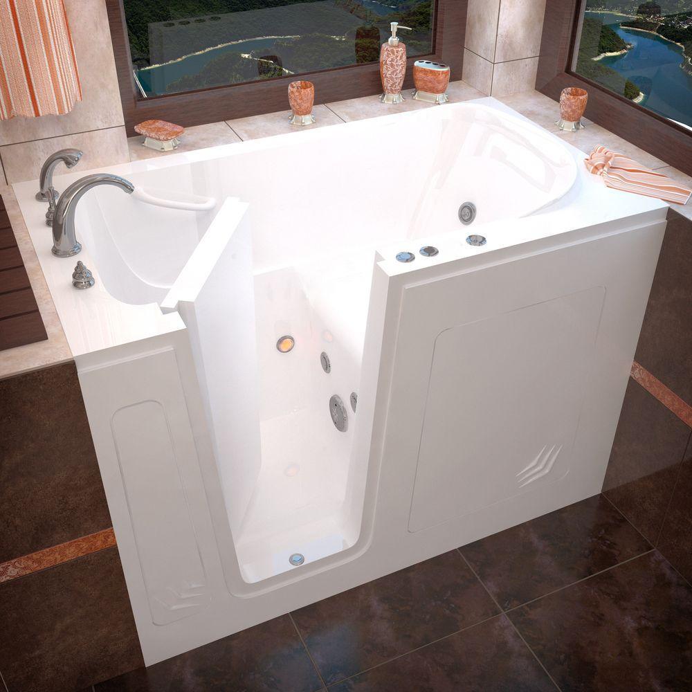 HD Series 54 in. Left Drain Quick Fill Walk-In Whirlpool Bath Tub with Powered Fast Drain in White - Super Arbor