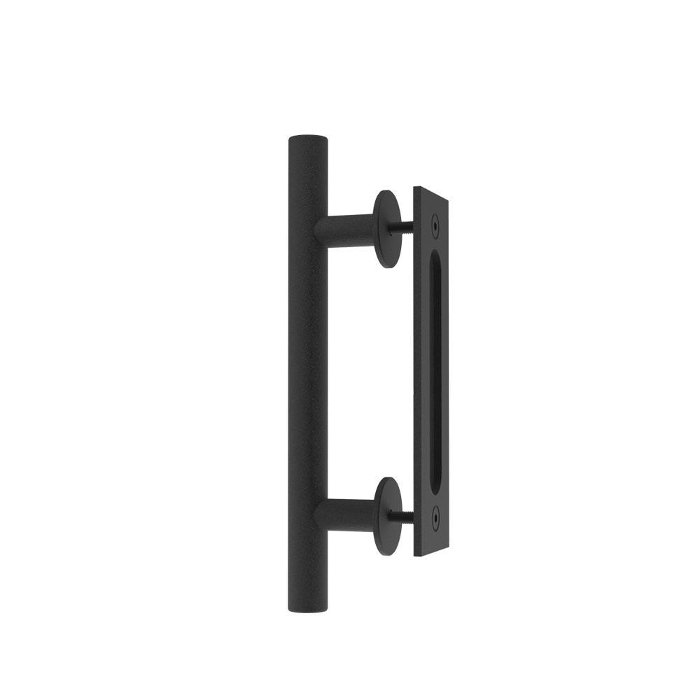 10 in. Black Square Pull and Flush Sliding Barn Door Handle Set - Super Arbor
