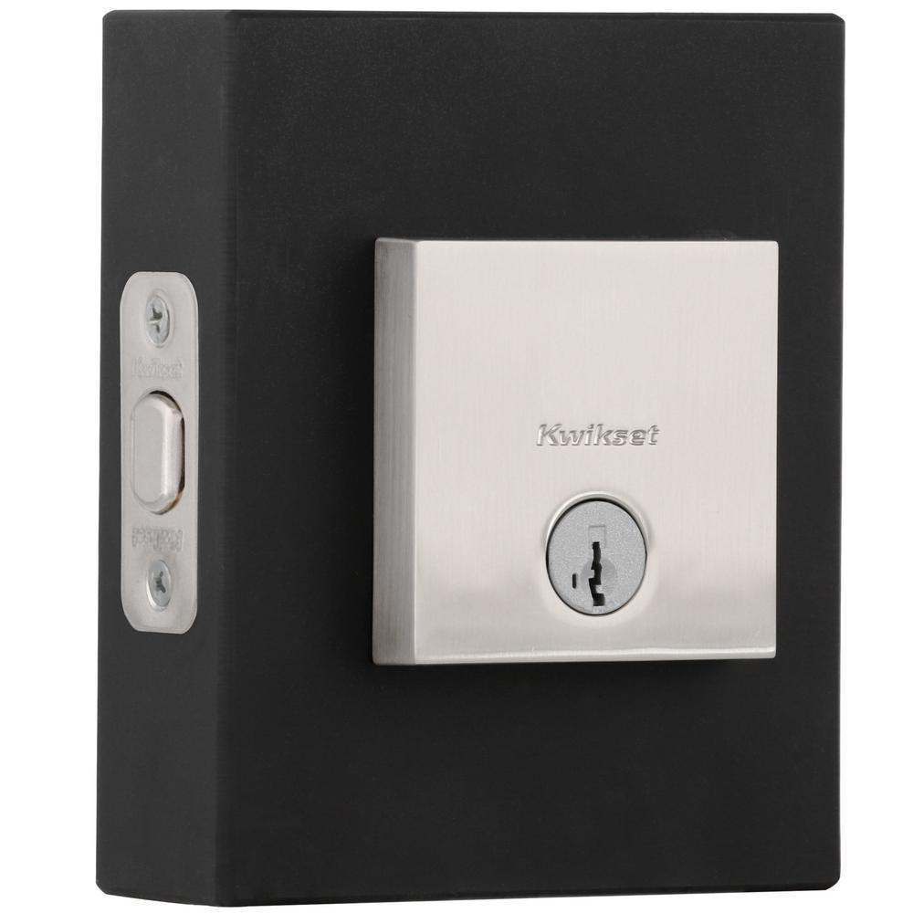 Downtown Low Profile Satin Nickel Square Single Cylinder Contemporary Deadbolt featuring SmartKey Security - Super Arbor