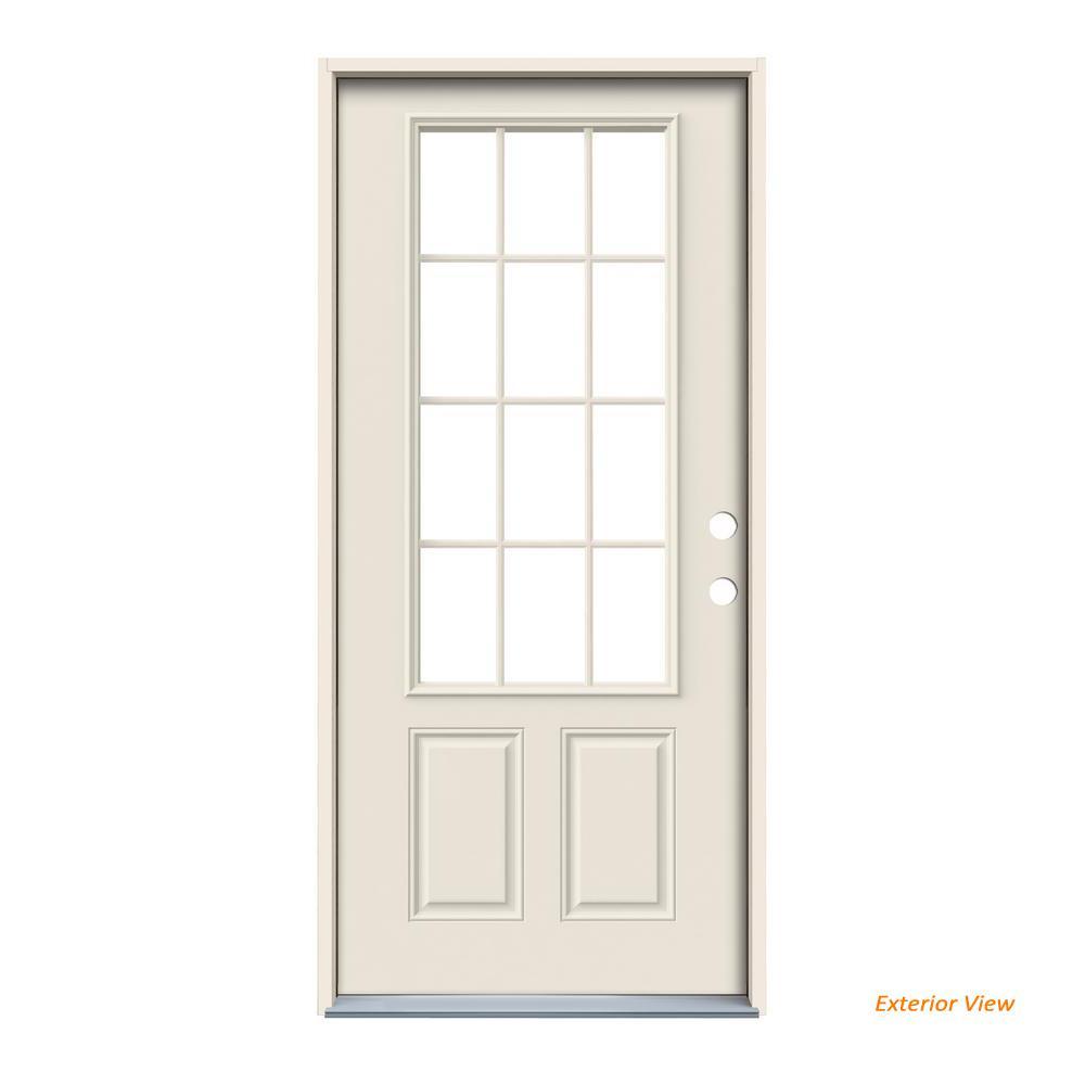 32 in. x 80 in. 12 Lite Primed Steel Prehung Right-Hand Inswing Back Door - Super Arbor