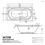 Star 6 ft. Rectangular Drop-in Whirlpool Bathtub in White - Super Arbor