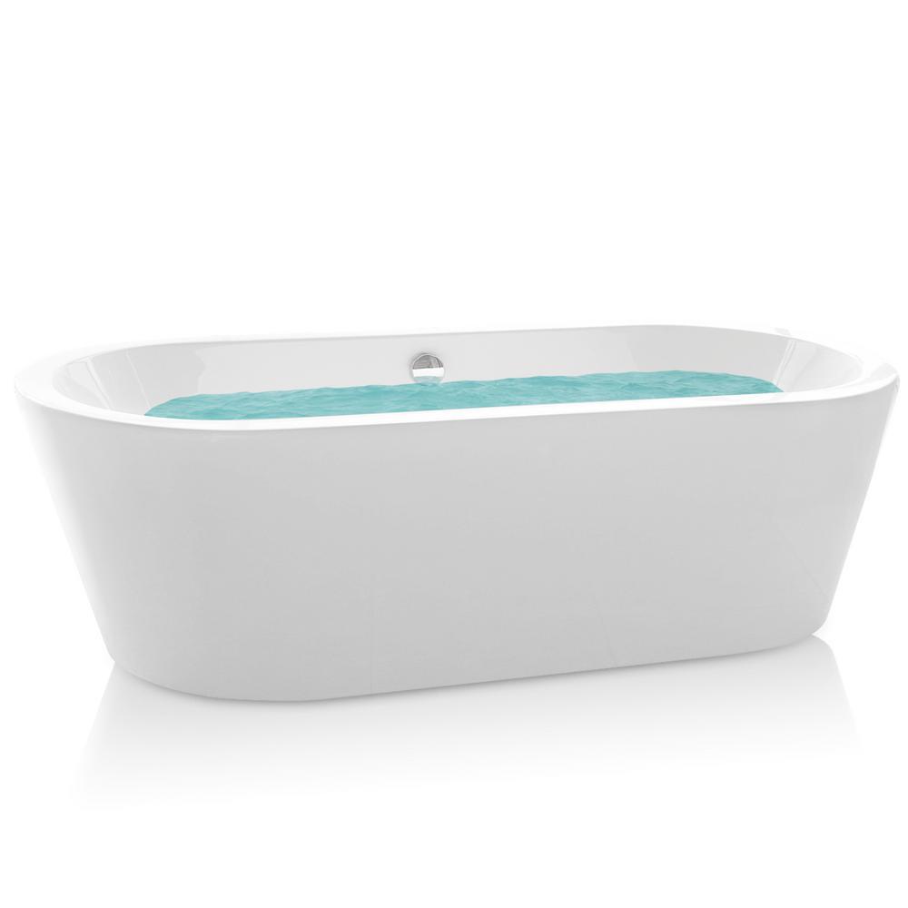 70.8 in. Acrylic Pop Up Drain Oval Double Ended Flatbottom Freestanding Bathtub in White - Super Arbor