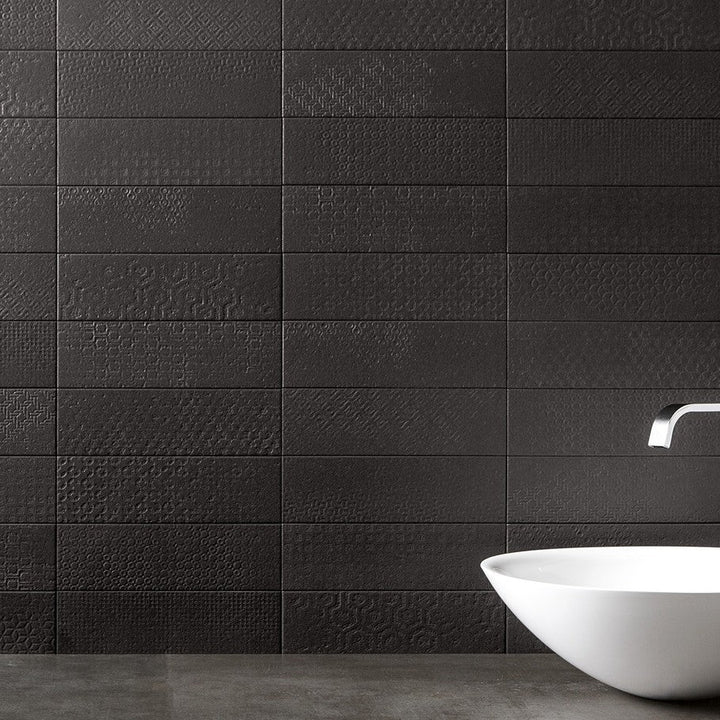 Tessuto Carbone Matte Black 4x12 Porcelain Subway Tile
