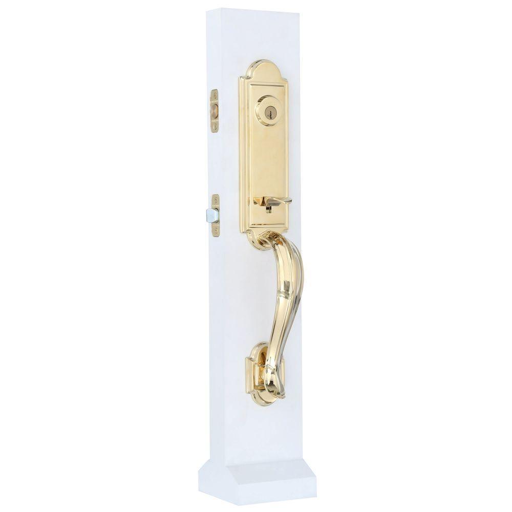 Prestige Avendale Single Cylinder Lifetime Polished Brass Door Handleset & Arch Rose Tobin Door Lever feat SmartKey - Super Arbor