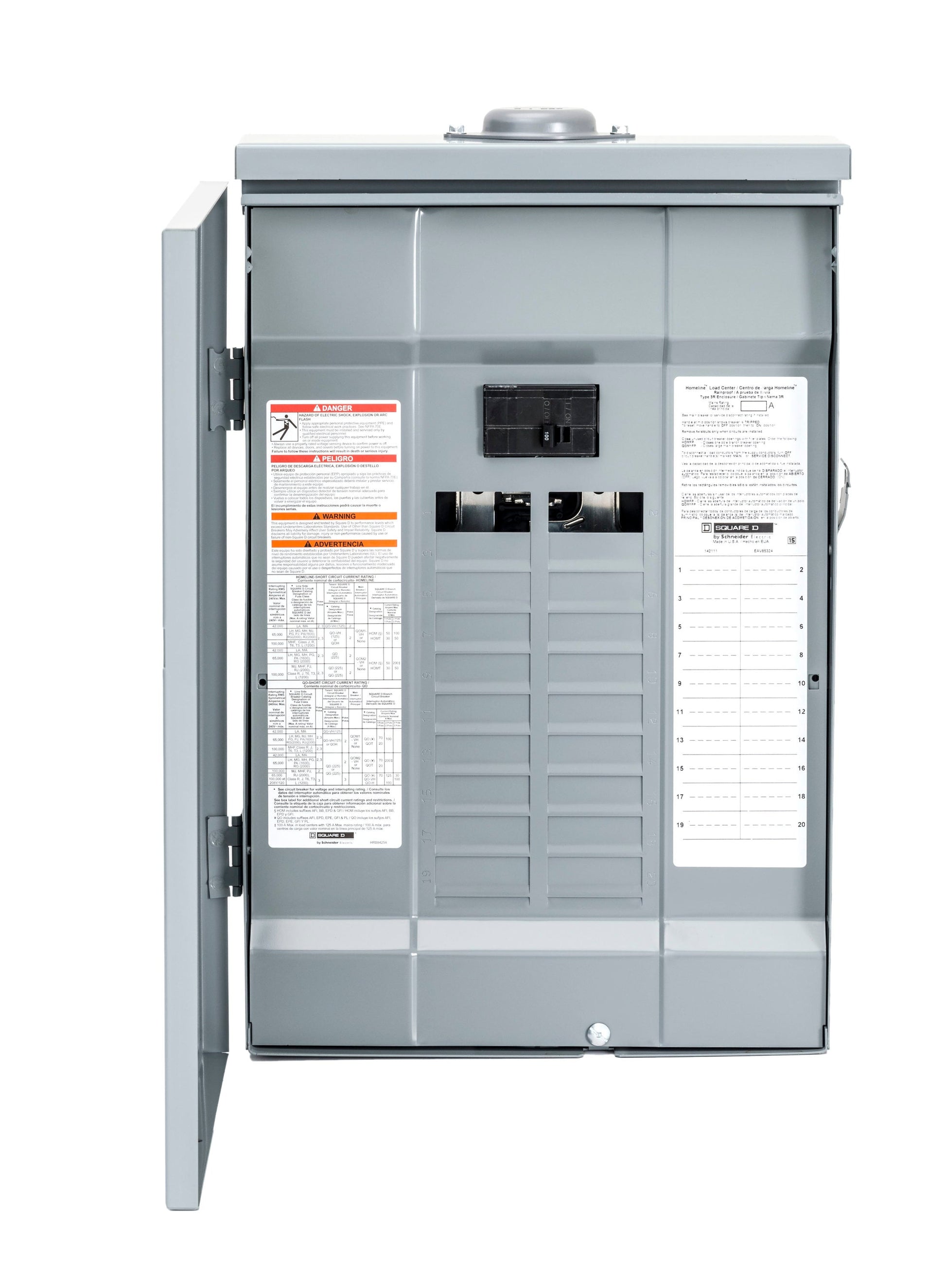Square D Homeline 100-Amp 20-space load center - front view