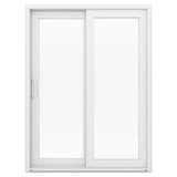 JELD-WEN V-4500 60-in x 80-in 4-9/16-in Low-E Argon White Vinyl Left-Hand Sliding Double Patio Door, Screen Included