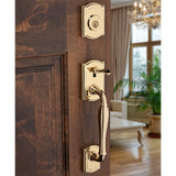 Prestige Wesley Single Cylinder Lifetime Polished Brass Door Handleset with Alcott Door Knob Featuring SmartKey Security - Super Arbor
