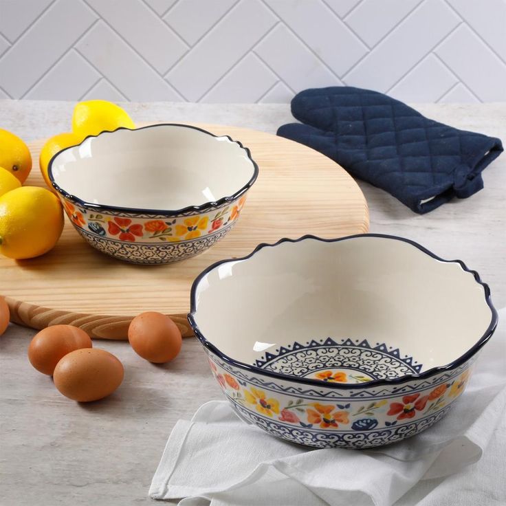 Luxembourg 8 in. and 10 in. 32 fl. oz. and 64 fl. oz. Multicolored Stoneware Serving Bowls (Set of 2)