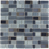 Elida Ceramica Brushed City Windows Staggered 12-in x 12-in Glossy Glass/Metal Mosaic Wall Tile