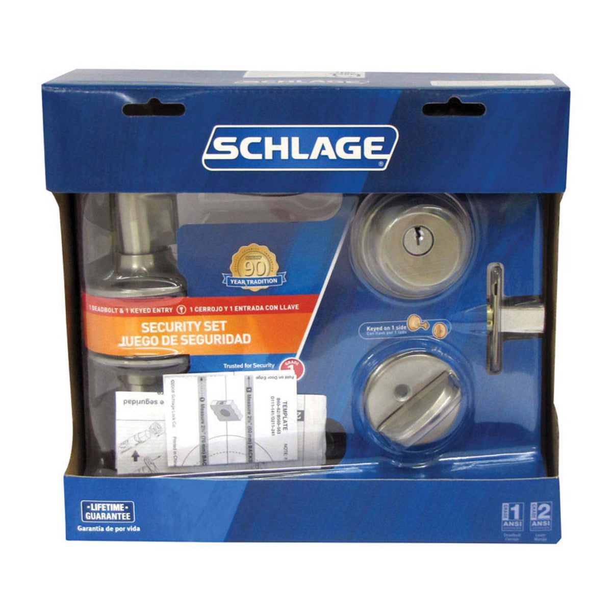 Schlage Accent Satin Nickel Lever and Single Cylinder Deadbolt, ANSI Grade 2, 1-3/4 in.