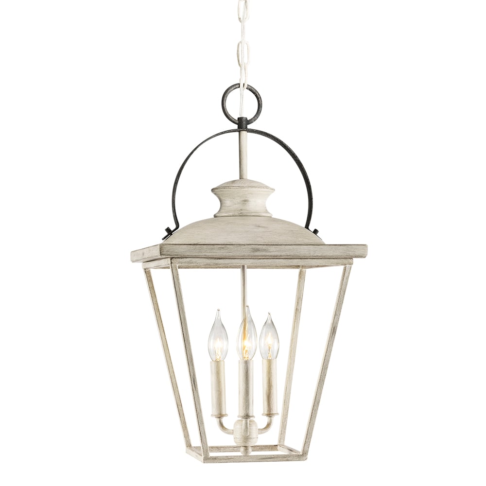 Kichler Arena Cove 3-Light Distressed Antique White and Rust French Country/Cottage Lantern Medium Hanging Pendant Light