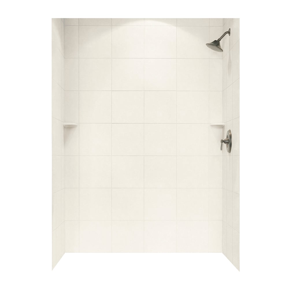 Swan Subway Tile 36 in. x 62 in. x 96 in. 3-Piece Easy-Up Adhesive Alcove Shower Surround in Tahiti Ivory