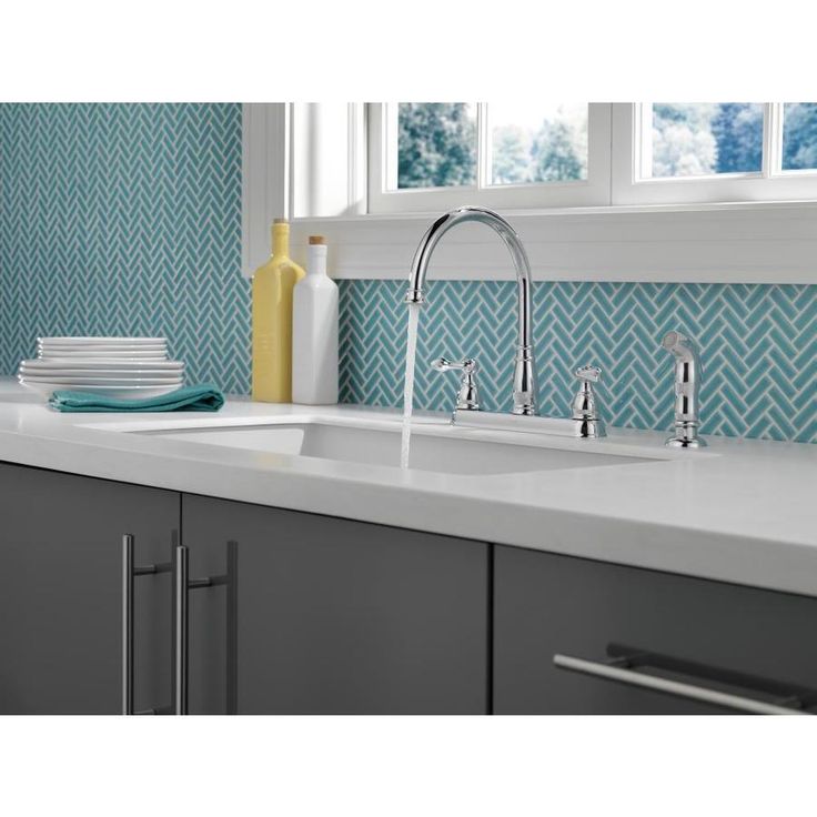 Delta Windemere Chrome 2-Handle Deck-Mount High-Arc Handle Kitchen Faucet (Deck Plate Included)