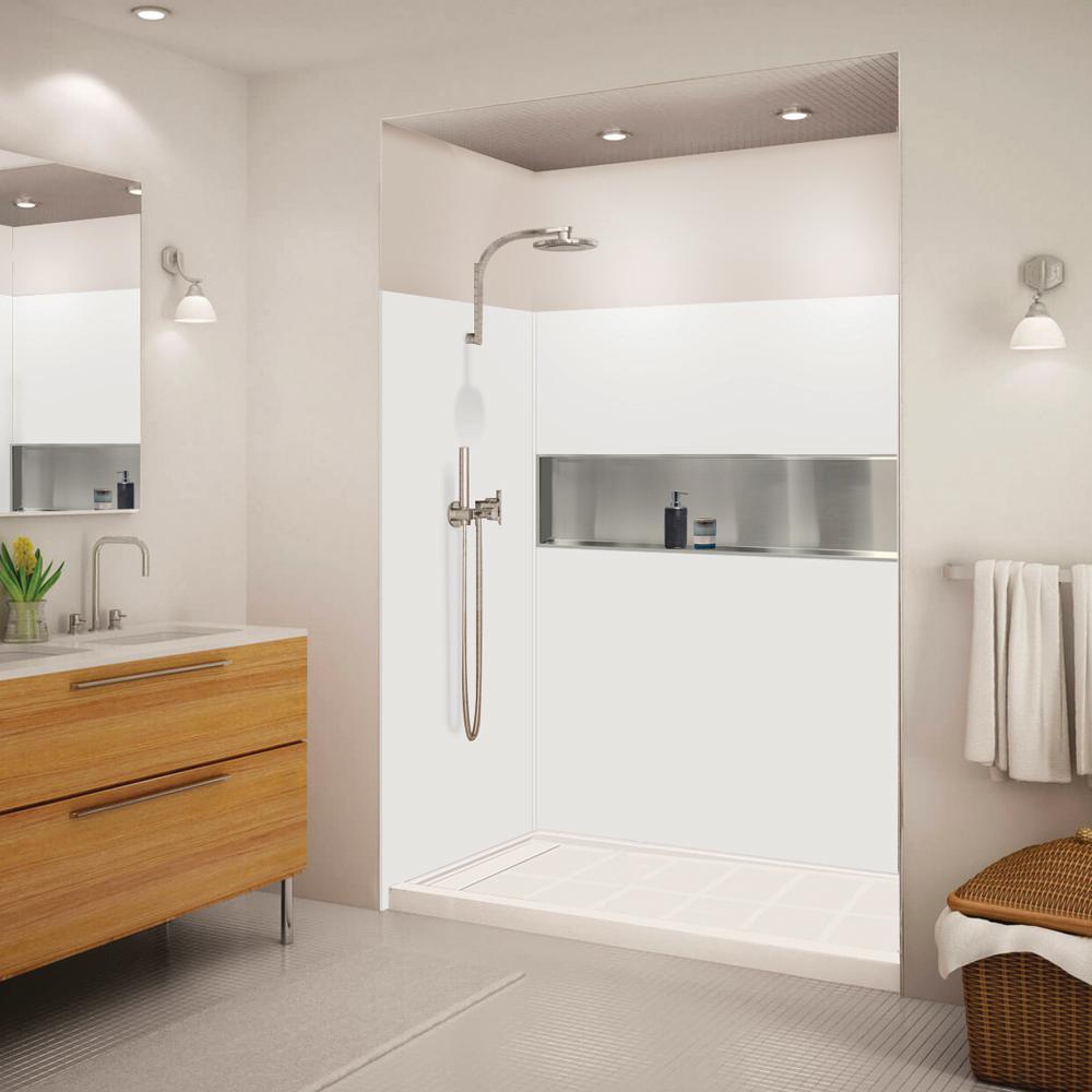Expressions 32 in. x 60 in. x 72 in. 3-Piece Easy Up Adhesive Alcove Shower Wall Surround in White - Super Arbor