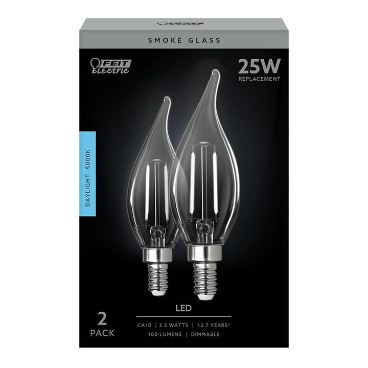 Feit Electric 25-Watt Equivalent CA10 Dimmable Candelabra Smoke Glass Vintage Edison LED Light Bulb with Filament Daylight (12-Pack)