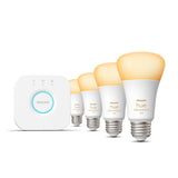 Philips Hue White A19 LED 60W Equivalent Dimmable Smart Wireless Lighting Starter Kit (4 Bulbs + Bridge)