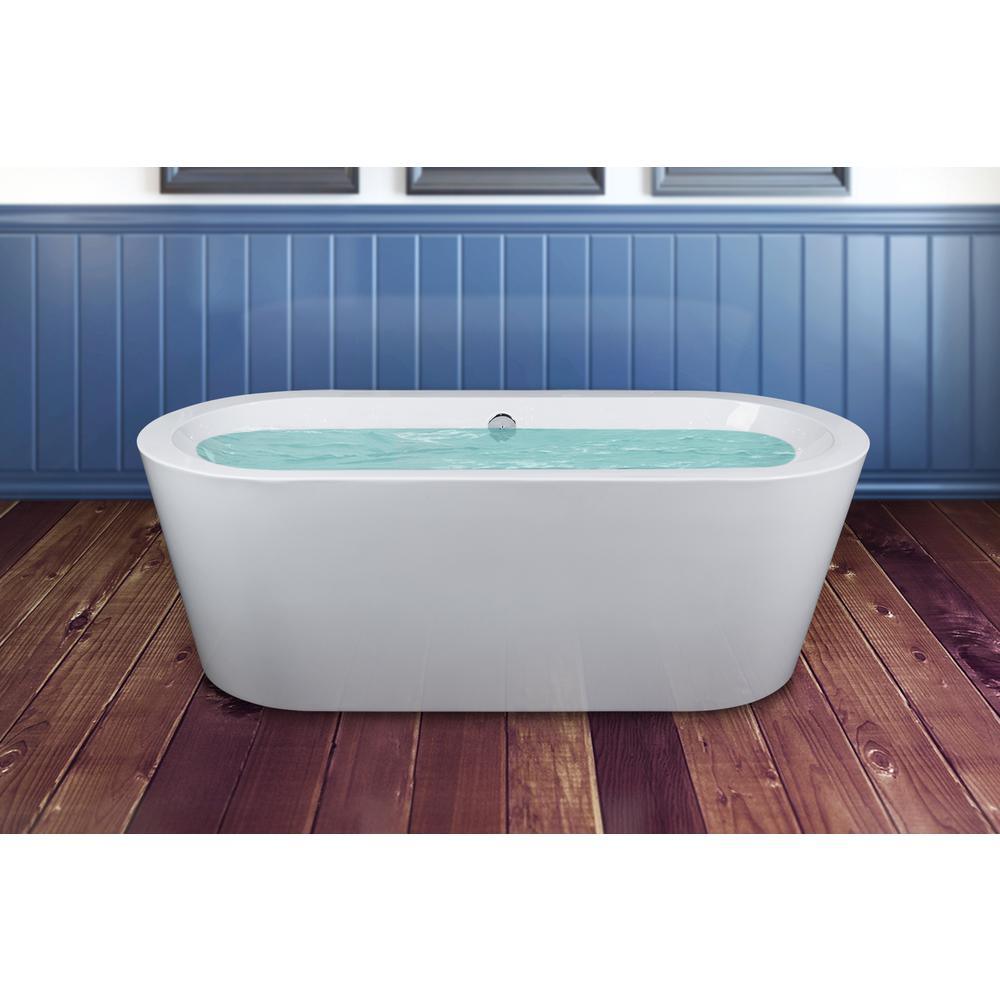 70.8 in. Acrylic Pop Up Drain Oval Double Ended Flatbottom Freestanding Bathtub in White - Super Arbor