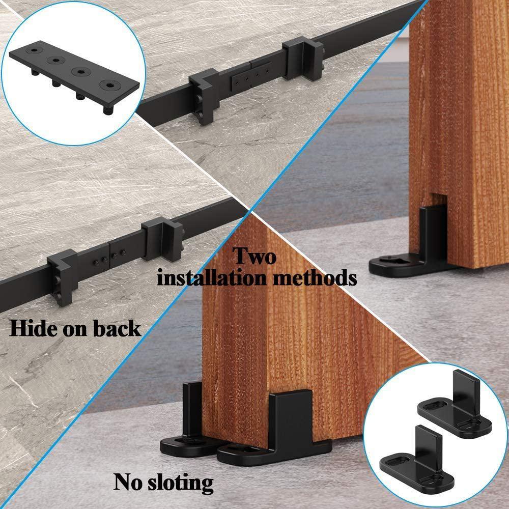 18 ft./216 in. Frosted Black Strap Sliding Barn Door Track Hardware Kit for Double Wood Doors Non-Routed Floor Guide - Super Arbor