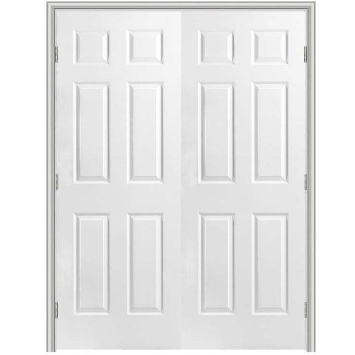 Masonite Traditional 60-in x 80-in 6-Panel Hollow Core Primed Molded Composite Universal Inswing/Outswing Double Prehung Interior Door