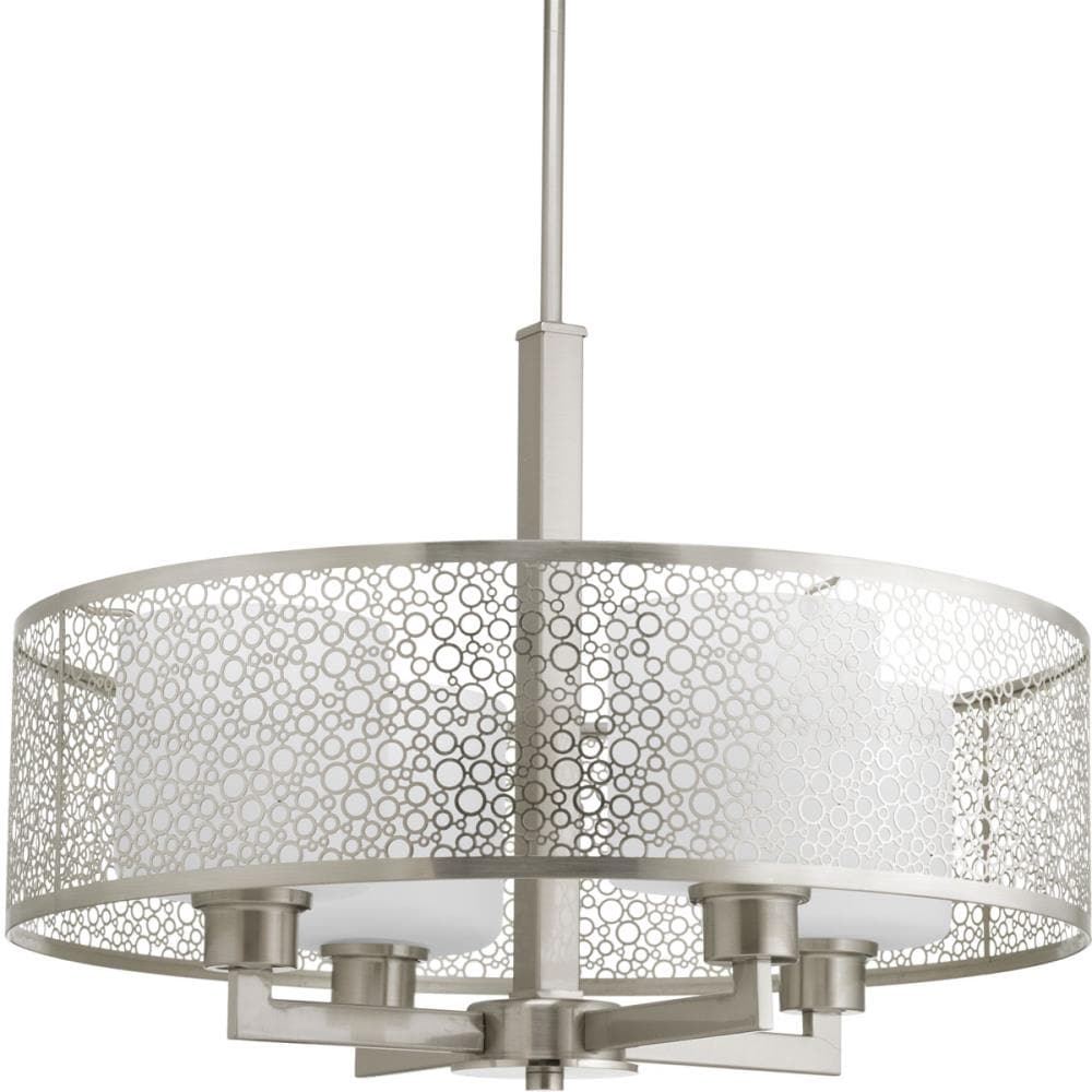 Progress Lighting Mingle 4-Light Brushed Nickel Transitional Etched Glass Cylinder Medium Hanging Pendant Light