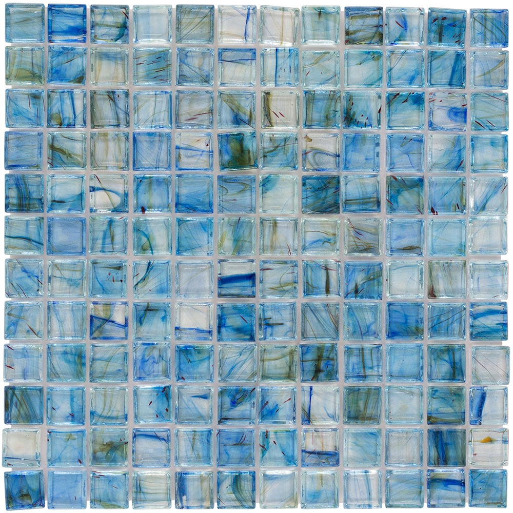 Elida Ceramica Lagoon Blue Glossy Glass Uniform Squares Mosaic Wall Tile, 12-in x 12-in Sheet