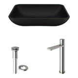 MatteShell Rectangular Vessel Bathroom Sink in Black & Gotham Faucet in Brushed Nickel - Super Arbor