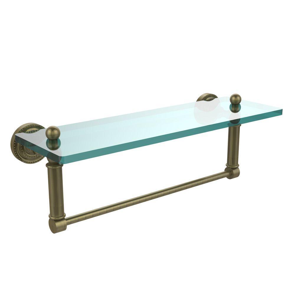 Dottingham 16 in. L  x 5 in. H  x 5 in. W  Clear Glass Vanity Bathroom Shelf with Towel Bar in Matte Black - Super Arbor
