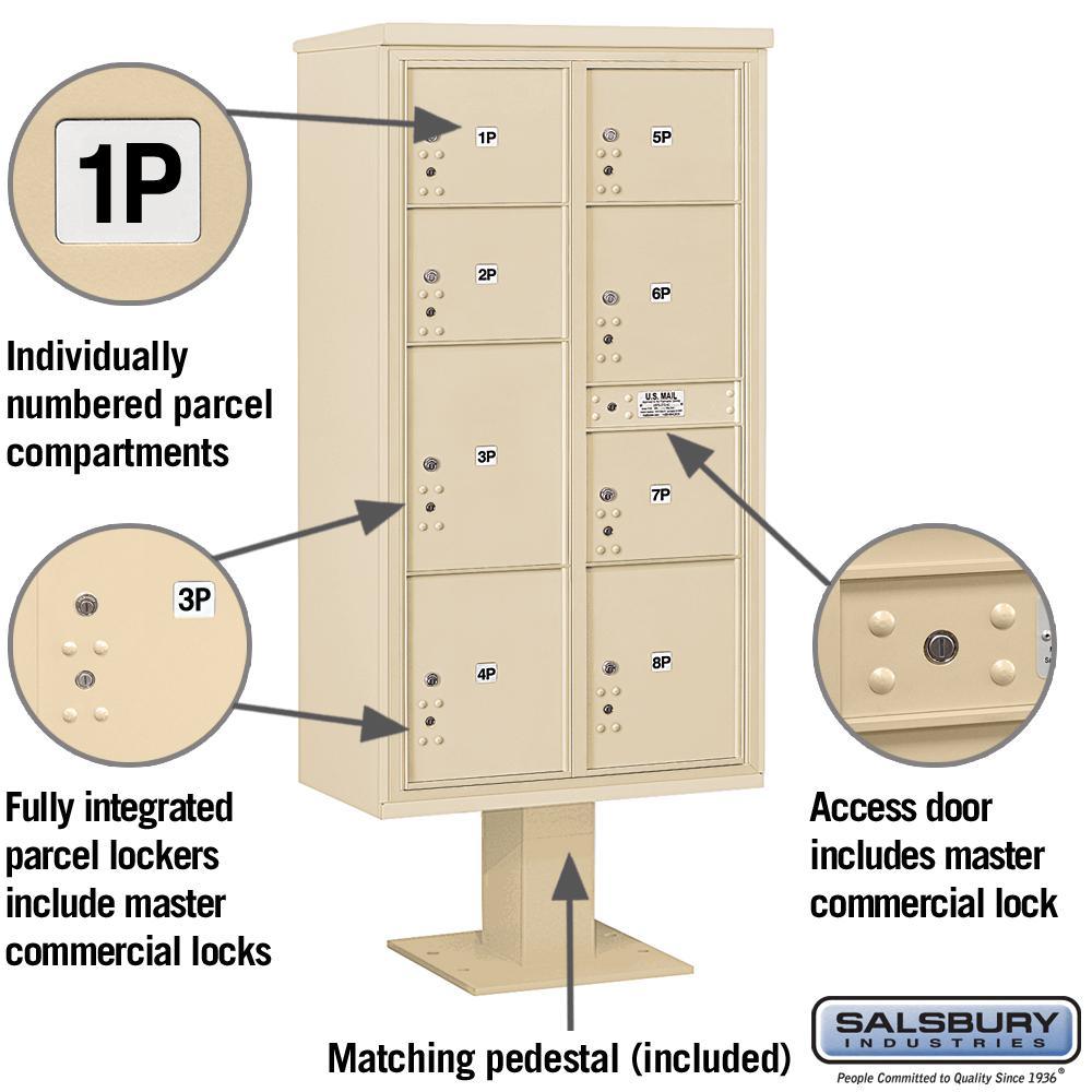 3400 Horizontal Series 8-Parcel Locker Pedestal Mount Mailbox - Super Arbor