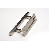 Contemporary 12 in. Brushed Satin Square Pull and Flush sliding barn door handle - Super Arbor