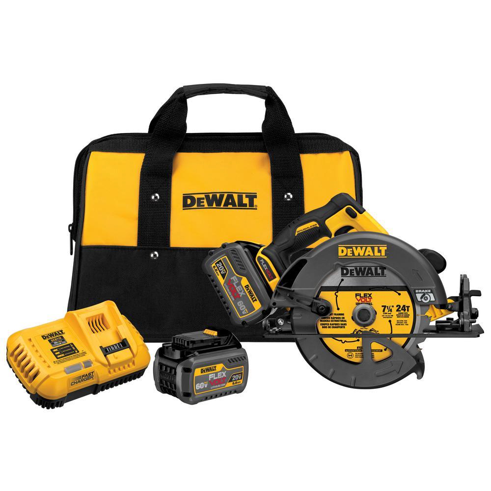 FLEXVOLT 60-Volt MAX Lithium-Ion Cordless Brushless 7-1/4 in. Circular Saw with (2) Batteries 2Ah and Bonus Battery 2Ah - Super Arbor