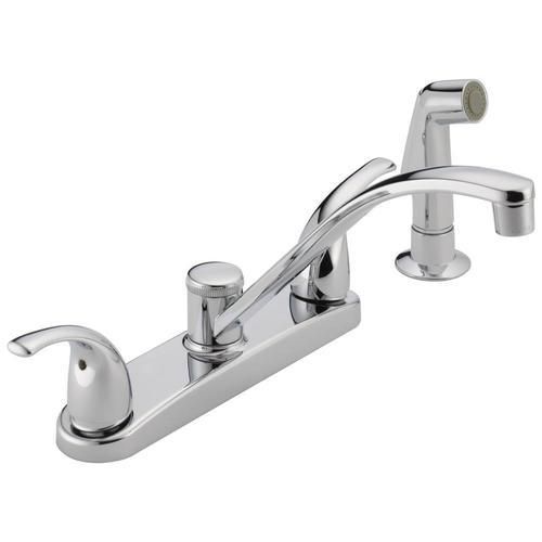 Peerless Chrome 2-Handle Deck-Mount Low-Arc Handle Kitchen Faucet (Deck Plate Included)