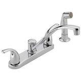 Peerless Chrome 2-Handle Deck-Mount Low-Arc Handle Kitchen Faucet (Deck Plate Included)