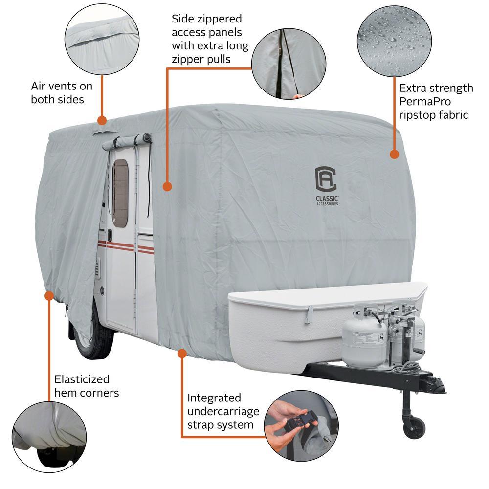 Classic Accessories Over Drive PermaPRO Molded Fiberglass Travel Trailer Cover, Fits up to 8 ft.-10 ft. long RVs - Super Arbor