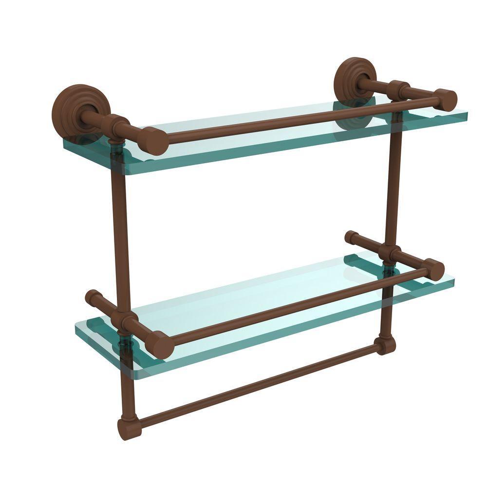 16 in. L  x 12 in. H  x 5 in. W 2-Tier Gallery Clear Glass Bathroom Shelf with Towel Bar in Satin Chrome - Super Arbor