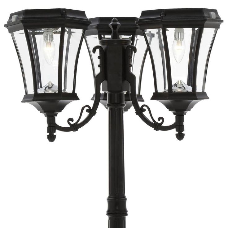 Victorian Bulb Series 3-Head Black Integrated LED Outdoor Solar Lamp Post with the GS Solar LED Light Bulb