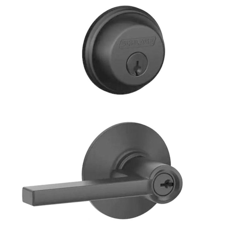 Schlage Latitude Straight/Contemporary Matte Black Entry Lever and Single-Cylinder Deadbolt Set