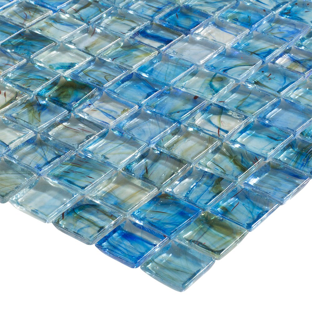 Elida Ceramica Lagoon Blue Glossy Glass Uniform Squares Mosaic Wall Tile, 12-in x 12-in Sheet