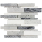 Elida Ceramica Bianca Blended 12-in x 12-in Polished Natural Stone Marble Linear Mosaic Wall Tile