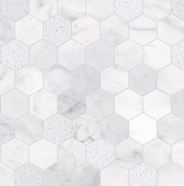 Satori Carrara 12-in x 12-in Multi-finish Natural Stone Look Hexagon Mosaic Floor and Wall Tile (0.96-sq. ft/ Piece)