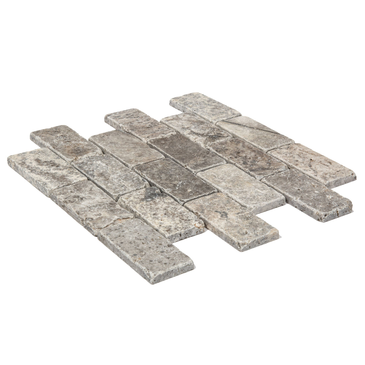 Satori Silver Crescent 12-in x 12-in Tumbled Natural Stone Travertine Brick Subway Wall Tile