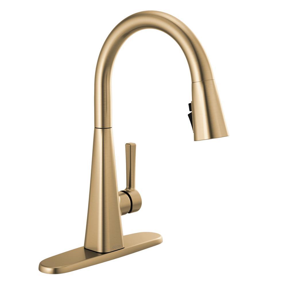 Lenta Touch Single-Handle Pull-Down Sprayer Kitchen Faucet with ShieldSpray Technology in Champagne Bronze - Super Arbor