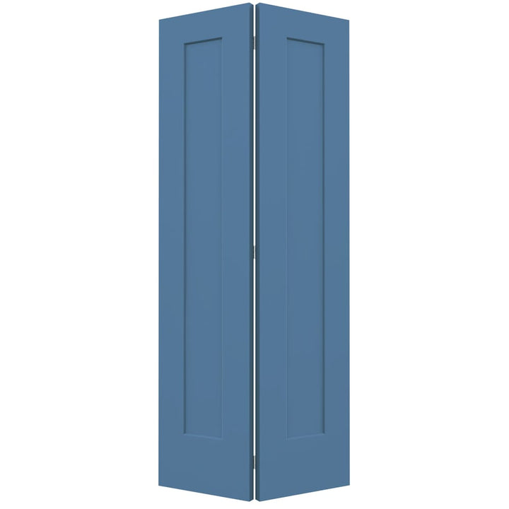 JELD-WEN Madison 24-in x 80-in Blue Heron 1-Panel Square Prefinished Molded Composite Bifold Door (Hardware Included)