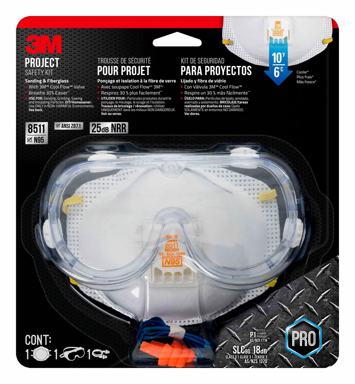 3M Project Safety Kit – Disposable N95 Valved Respirator, Safety Goggles & Corded Earplugs
