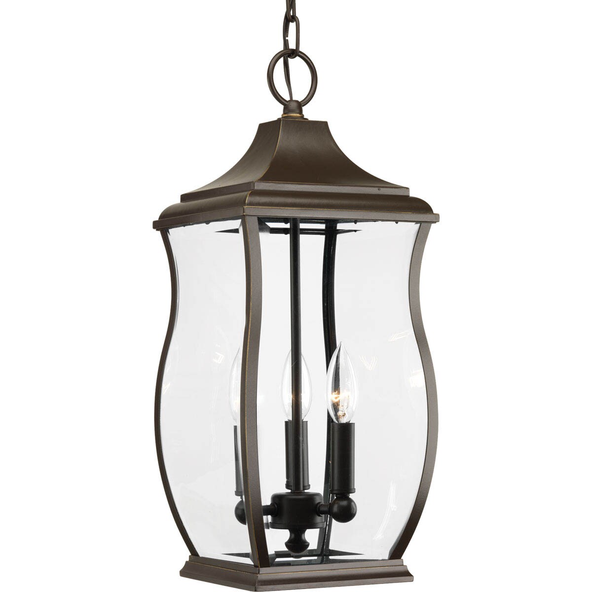 Progress Lighting Township 3-Light Oil Rubbed Bronze Beveled Glass Lantern Pendant, 19.75-in H x 8-in W, Indoor/Outdoor